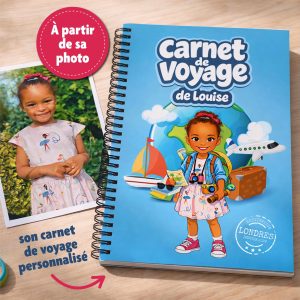 Carnet de voyage personnalisé avec personnage cartoon de votre enfant